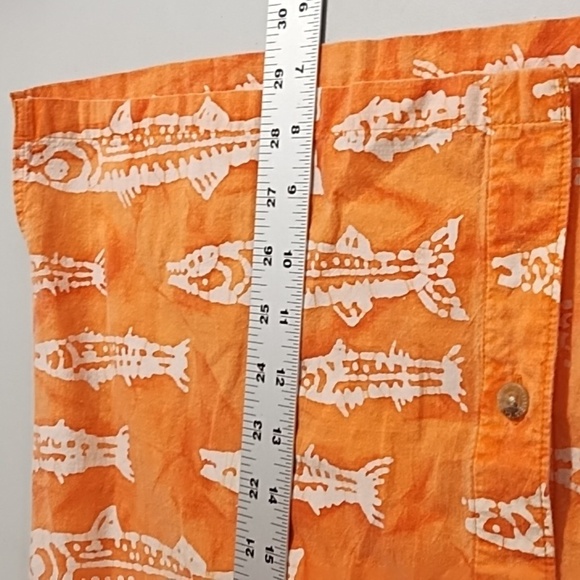 Oversized Beach Bum Fish Skeleton Washed Orange 100% Cotton Button Down Shirt - Picture 5 of 7